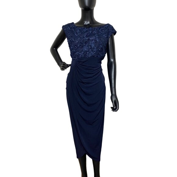 connected apparel Dresses & Skirts - Connected Women’s Petite Soutache Faux-Wrap Gown Navy NWT